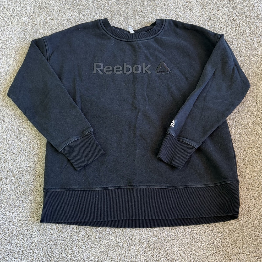Reebok Sweatshirt Mens M Black Fleece Pullover Logo Athletic Crewneck